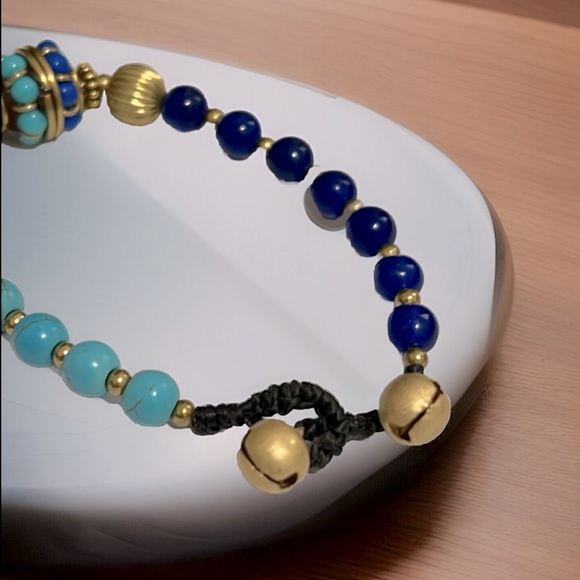 TURQUOISE BLUE COPPER BEADED ADJUSTABLE BRACELET - Picture 2 of 3